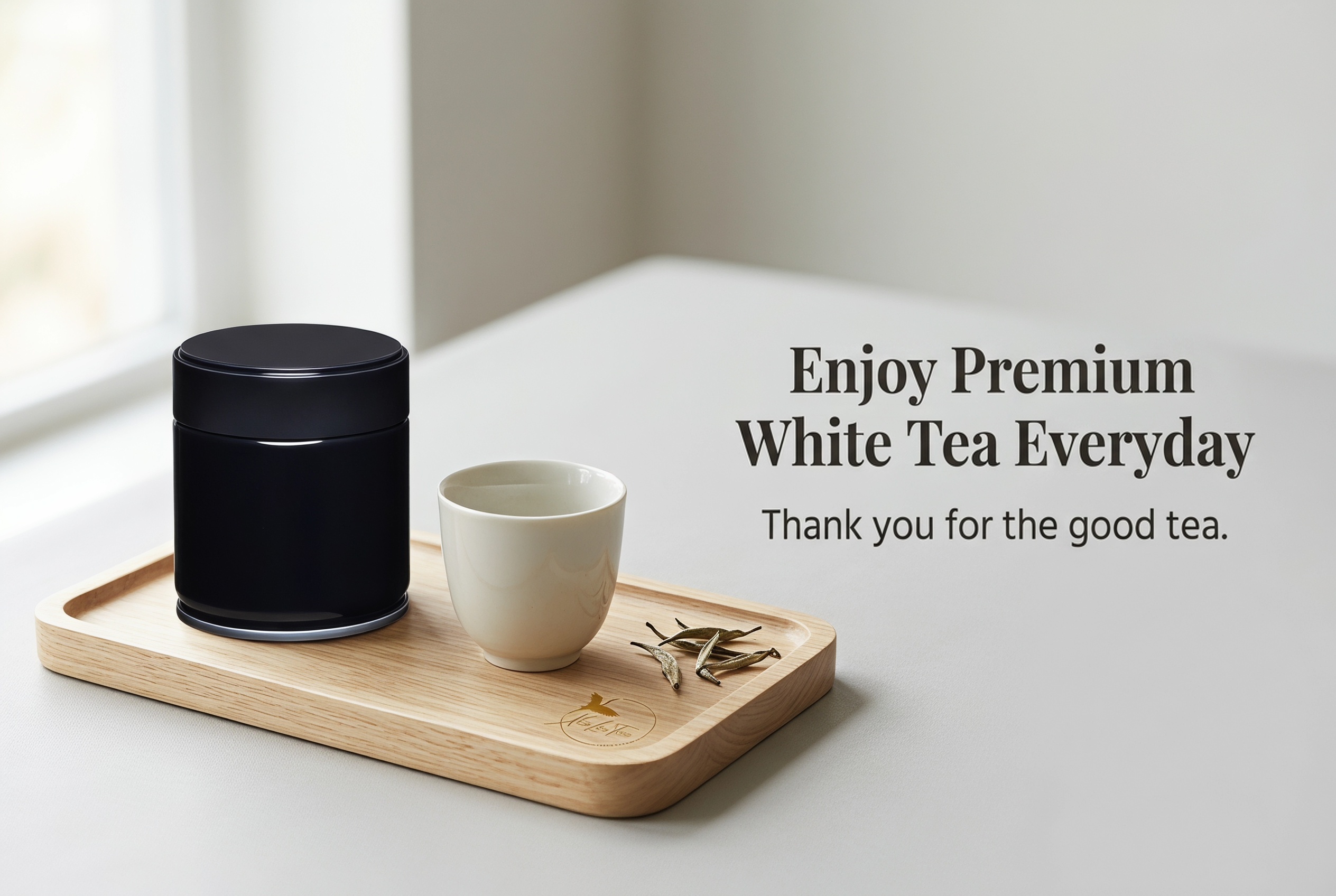 Bai Hao Yin Zhen — Tea tárolódoboz, fa tálcán